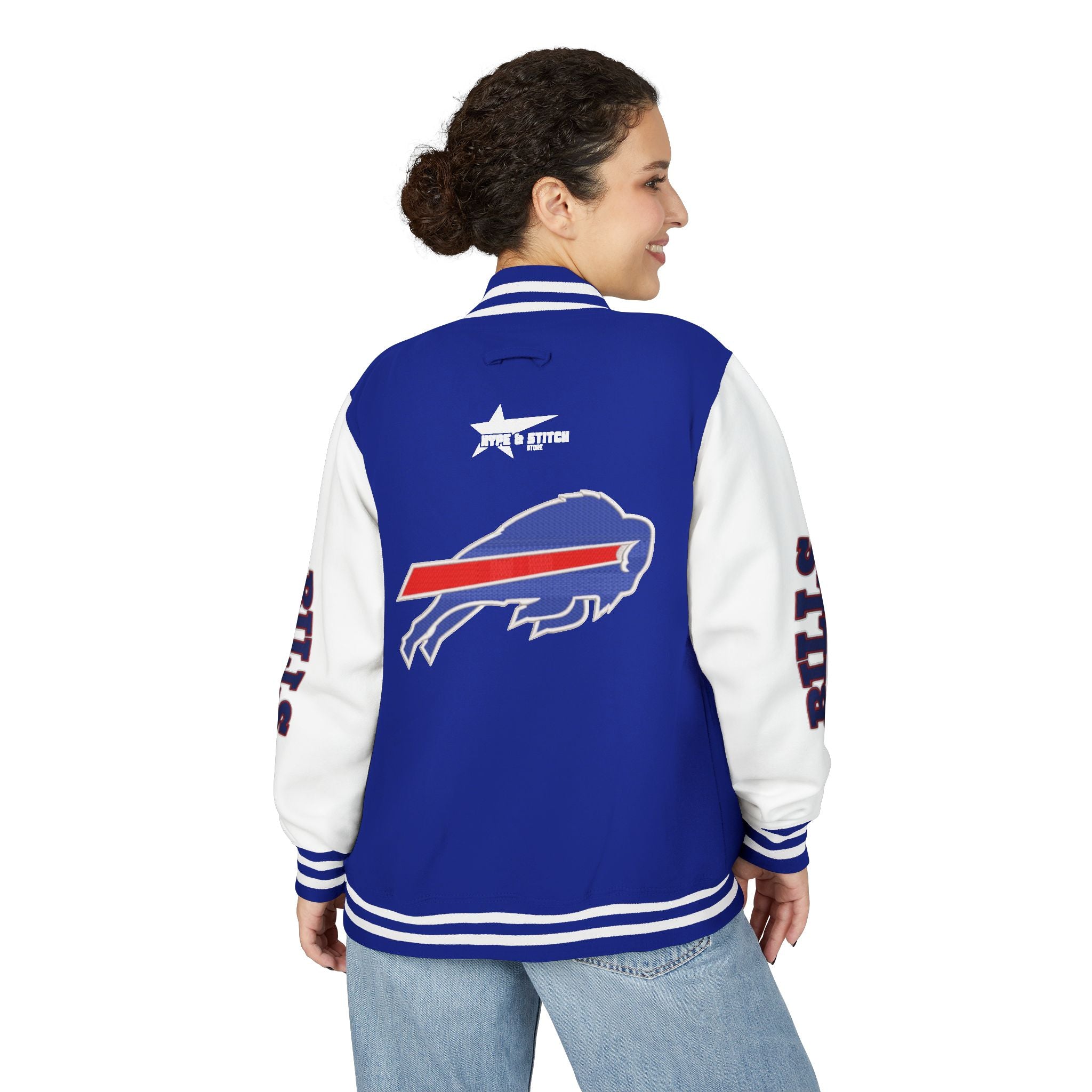 Buffalo Bills Classic Letterman Jacket – Relaxed Fit Fleece Bomber