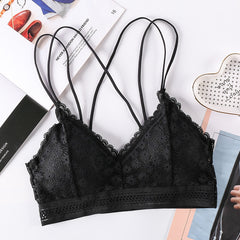 Women's cross spaghetti strap bra set