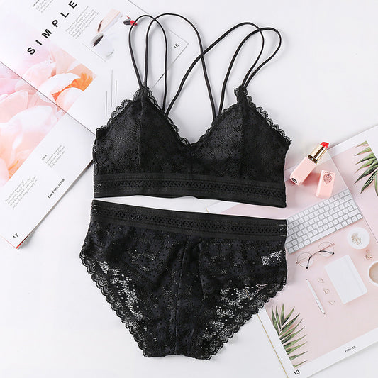 Women's cross spaghetti strap bra set