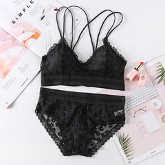 Women's cross spaghetti strap bra set