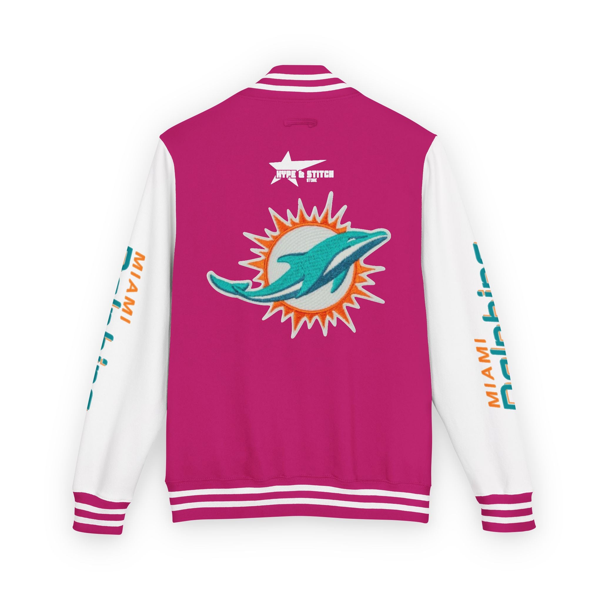 Miami Dolphins Heavyweight Varsity Letterman Jacket | Classic Snap-Front Bomber Coat