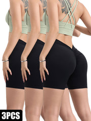 3 Pack High-waisted Butt-lifting Women's Sports Yoga Shorts, Women's Butt Lifting Shorts High Waist Tummy Control Yoga Shorts Ruched Booty Workout Short Leggings