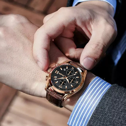 Business Casual Simple Fashion Leather Belt Round Men's Watch