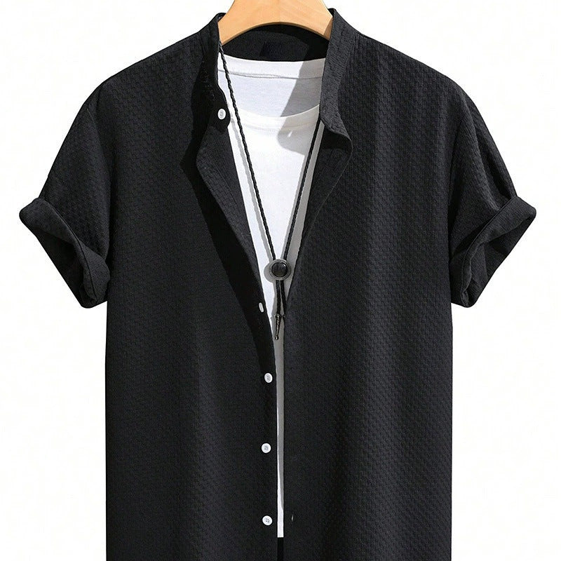 Summer Men's Breathable Casual Stand Collar Shirt Solid Color
