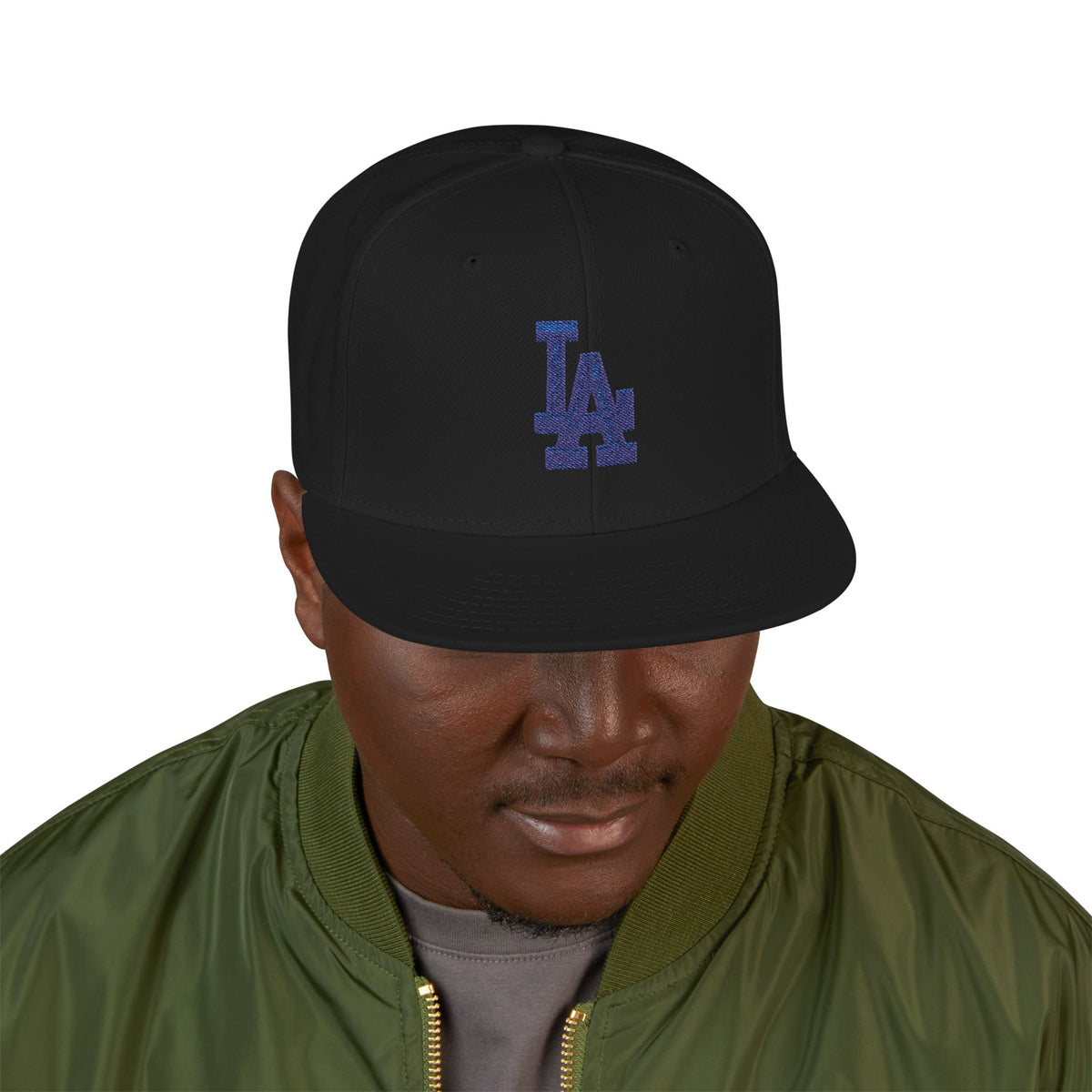 LA Embroidered Logo Flat Brim Snapback Hat