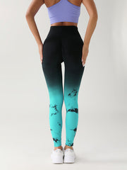 3 Pack Women's Tie Dye Gradient Color Yoga Sports Leggings, Ruched High Waist Workout Seamless Scrunch Booty Leggings Butt Lift Athletic Leggings Tummy Control Yoga Pants