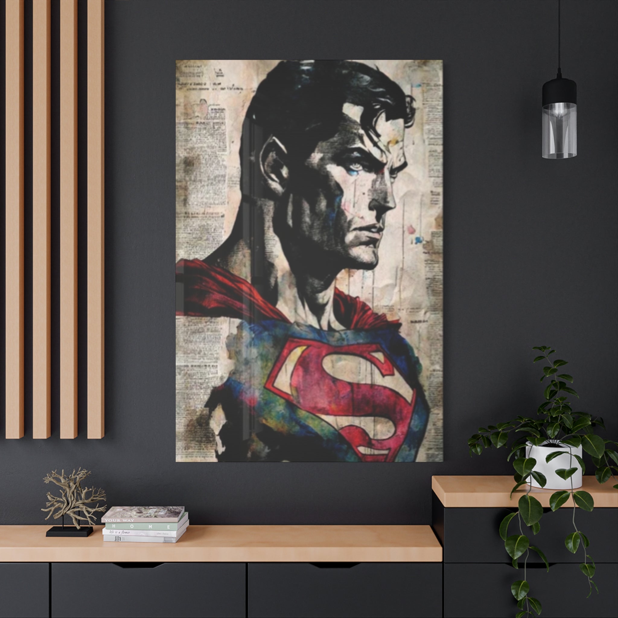 Superman Wall Art Vintage Newspaper Comic Print – Gritty Man of Steel Pop Art Poster