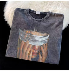 Retro T-shirt Unisex Style Distressed Short-sleeved Top