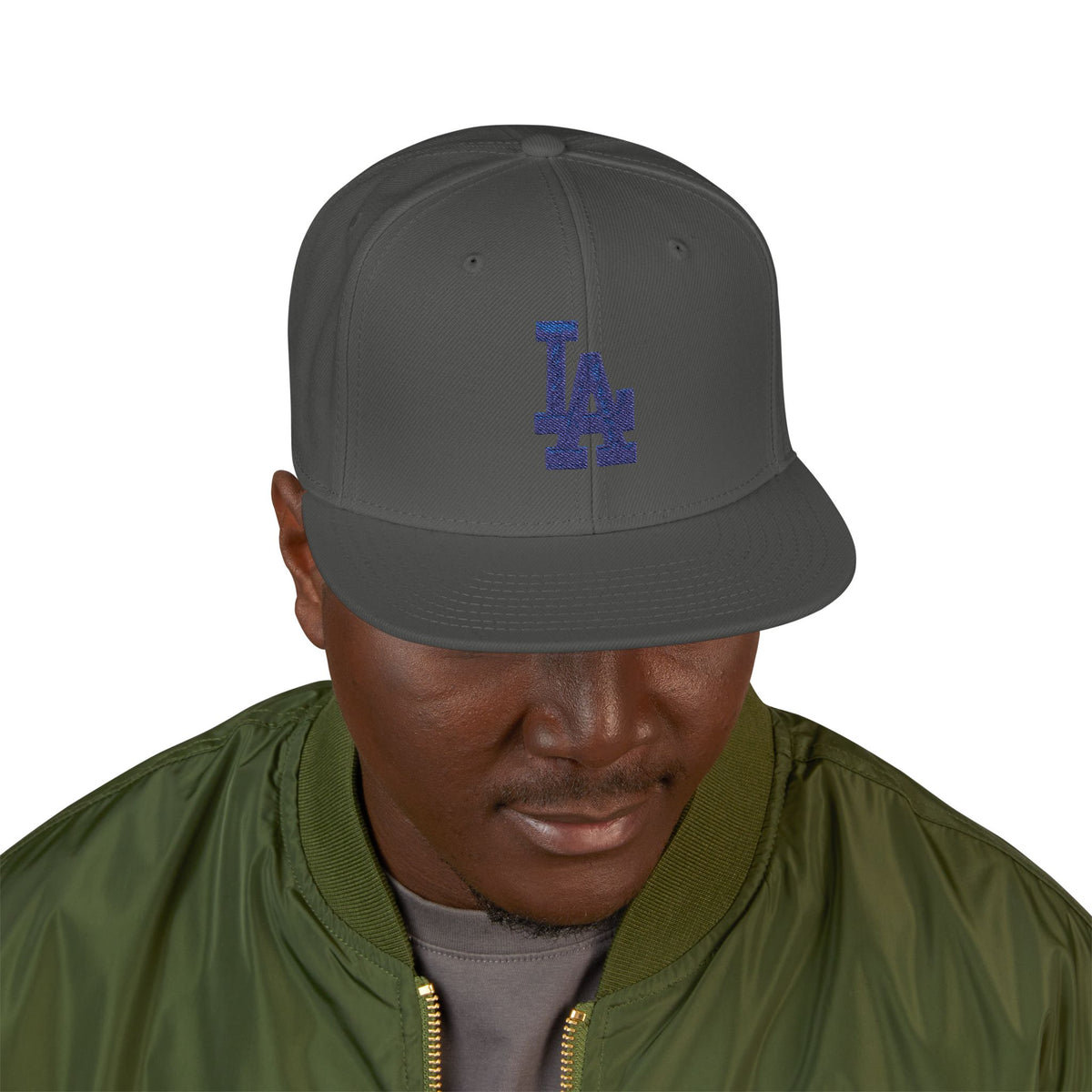 LA Embroidered Logo Flat Brim Snapback Hat