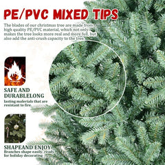 Artificial 8ft Blue Green Tint Christmas Tree With 3308 PE PVC Mixed Branch Tips, Memory Wire Iron Wire, Hinged Premium  Foldable Base For Indoor Holiday Decorating