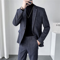Autumn Men's Plaid Suit Business Casual Two-piece Suit