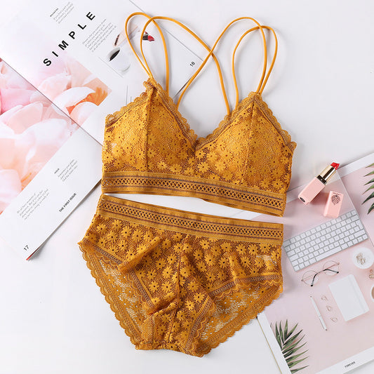 Women's cross spaghetti strap bra set