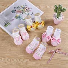 Fashion Striped Lace Flower Bow Socks