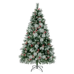 6ft Pre-Lit Christmas Tree - 55 Red Berries  55 Pine Cones, Changeable Lights  Easy Setup, Ideal For Home