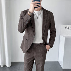 Autumn Men's Plaid Suit Business Casual Two-piece Suit