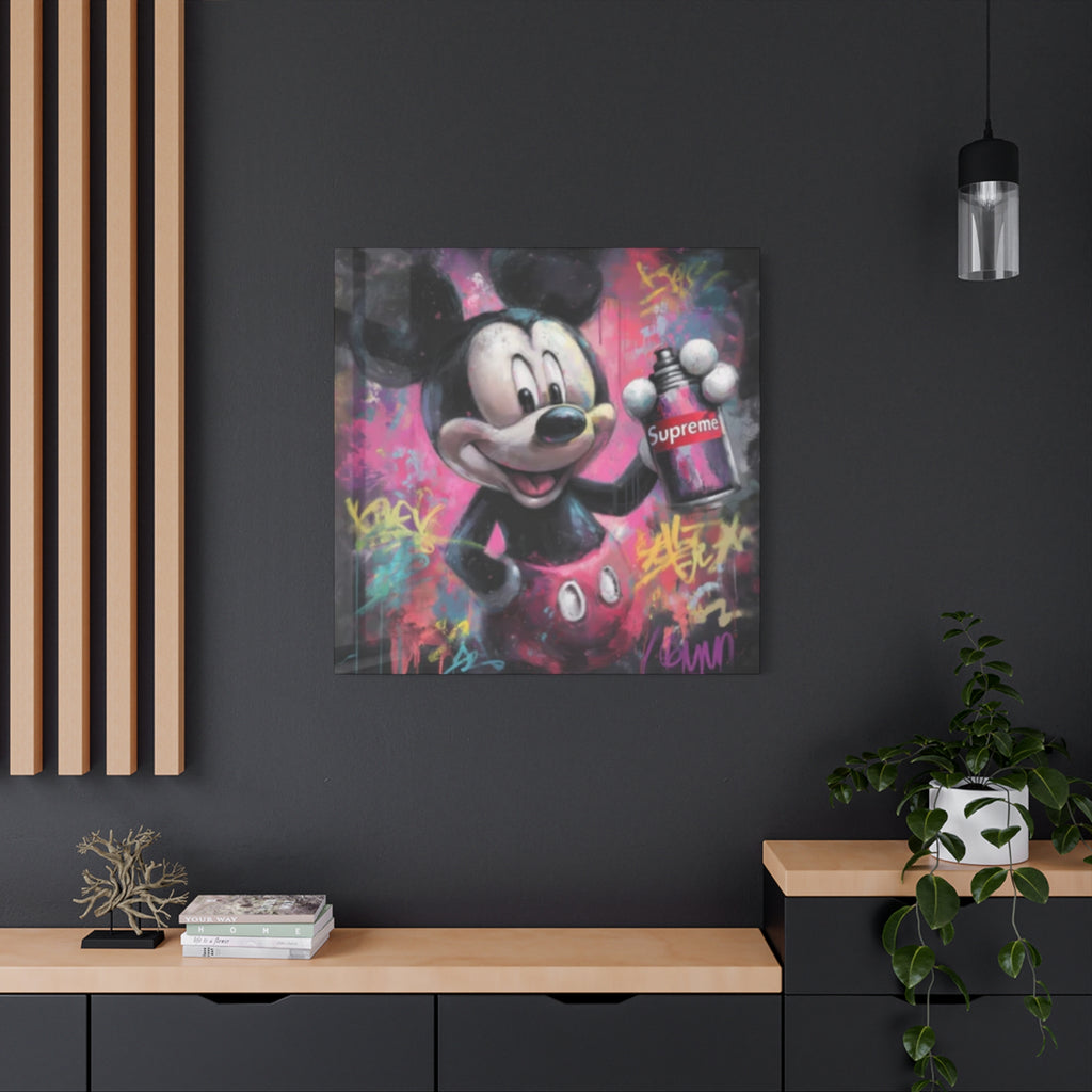 Mickey Mouse Street Art Canvas – Urban Graffiti Mickey Painting with Supreme Spray Can