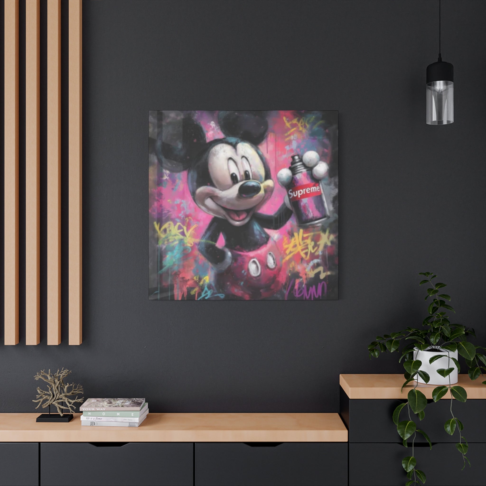 Mickey Mouse Street Art Canvas – Urban Graffiti Mickey Painting with Supreme Spray Can