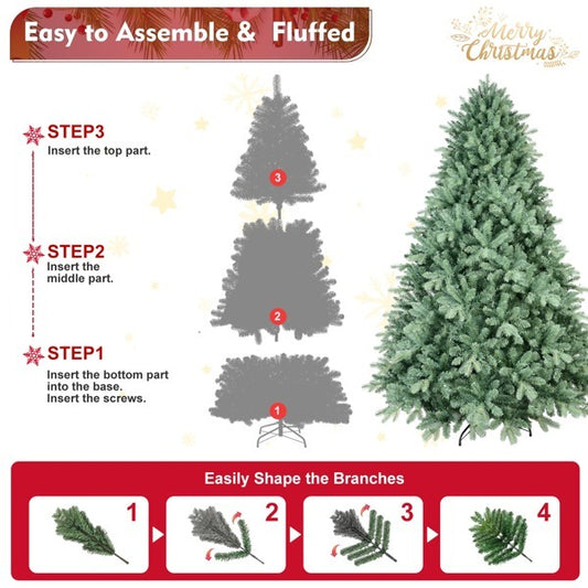 Artificial 8ft Blue Green Tint Christmas Tree With 3308 PE PVC Mixed Branch Tips, Memory Wire Iron Wire, Hinged Premium  Foldable Base For Indoor Holiday Decorating