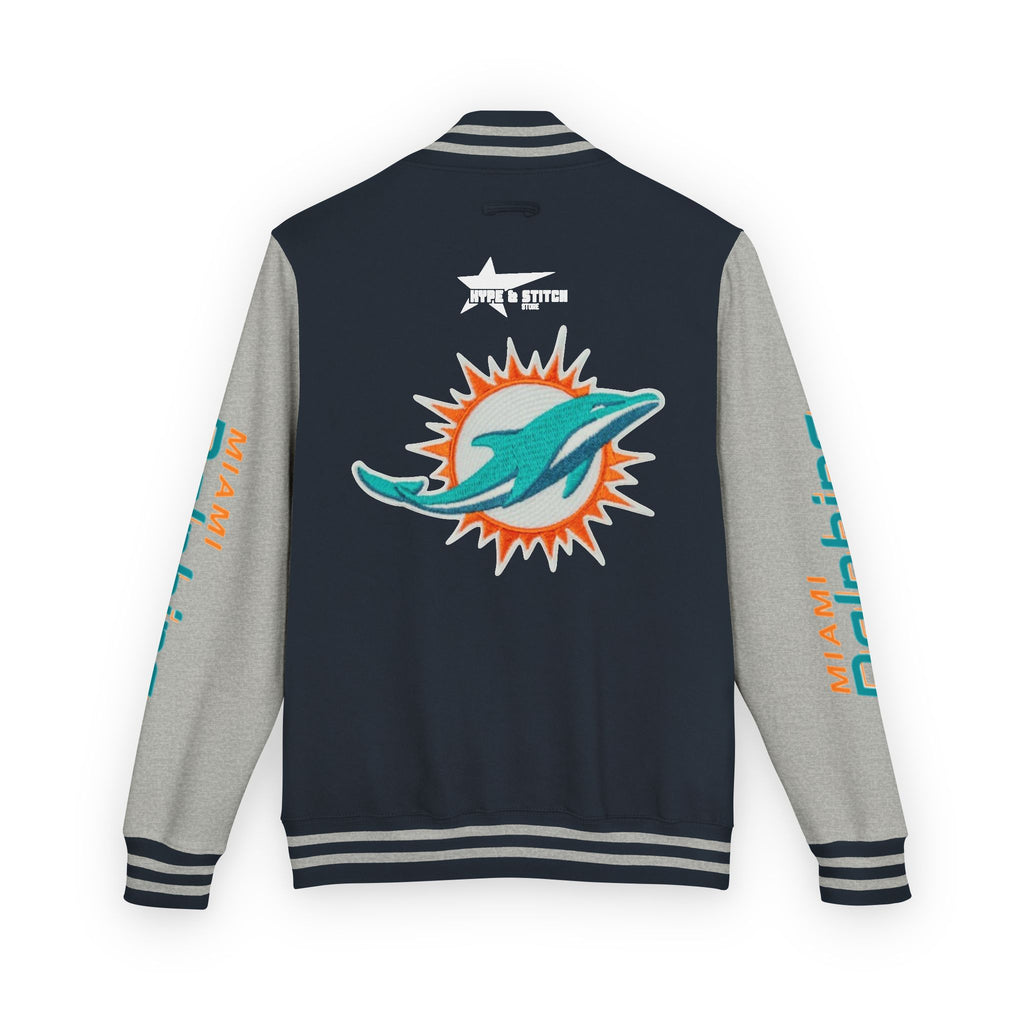 Miami Dolphins Heavyweight Varsity Letterman Jacket | Classic Snap-Front Bomber Coat