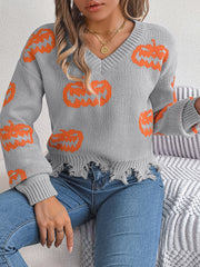 Halloween Contrast Color Pumpkin Cut Long Sleeve Sweater