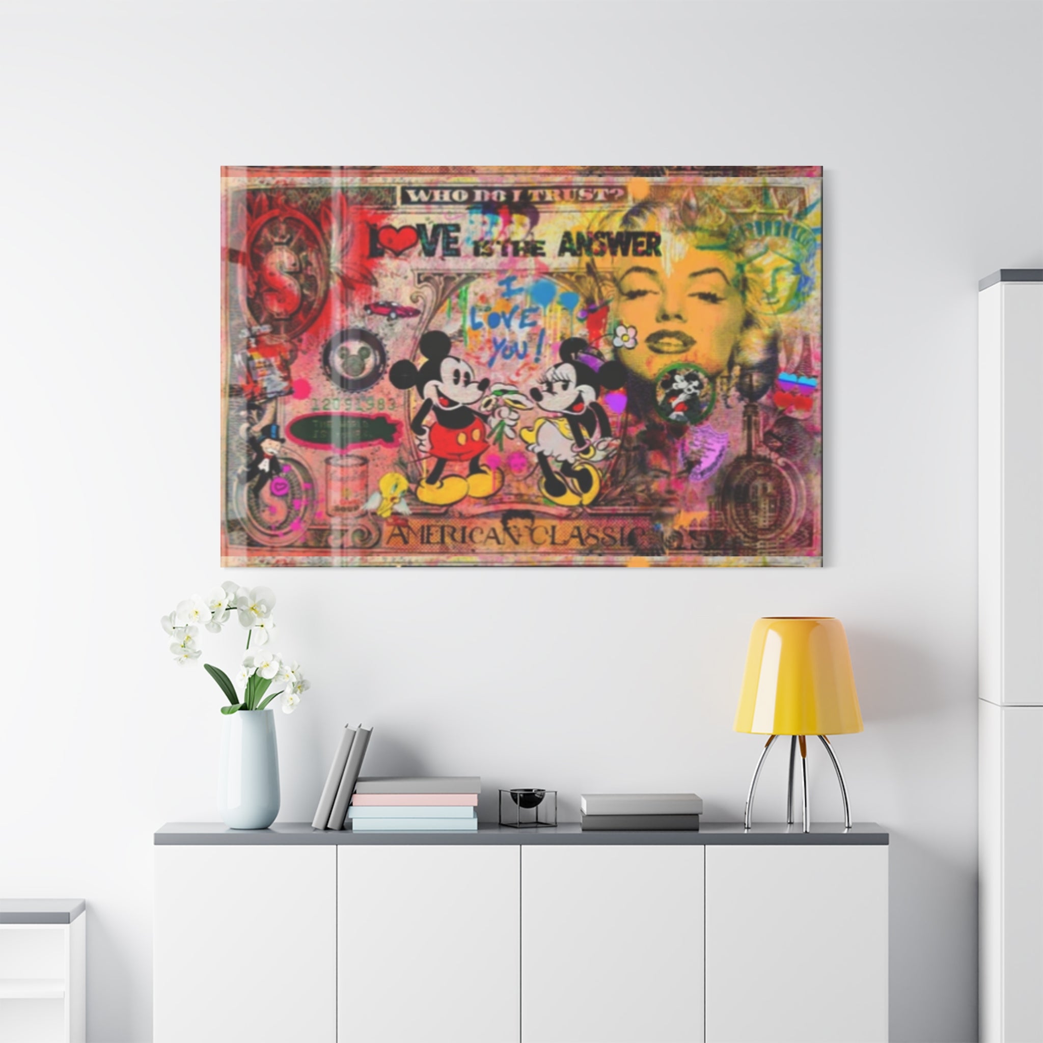 Mickey and Minnie Mouse Pop Art Canvas – Marilyn Monroe Street Art Graffiti Print, American Classic Wall Decor