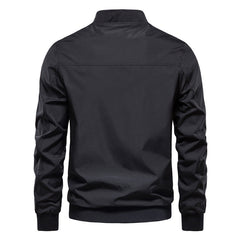 Men's Zip-up Jacket With Pockets Casual Solid Stand Collar Long Sleeve Top Outwear Clothing