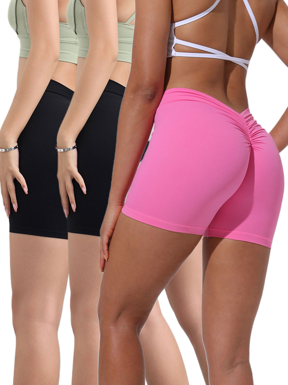 3 Pack High-waisted Butt-lifting Women's Sports Yoga Shorts, Women's Butt Lifting Shorts High Waist Tummy Control Yoga Shorts Ruched Booty Workout Short Leggings