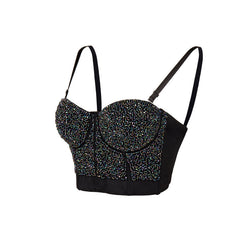 Strap Adjustable Beaded Crop Rhinestone Bra