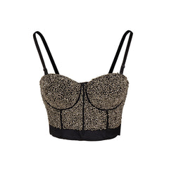 Strap Adjustable Beaded Crop Rhinestone Bra