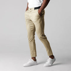 Comfortable Solid Color Pants Elegant Slim Fit Men's Business Trousers With Elastic Waist Button Closure Pockets