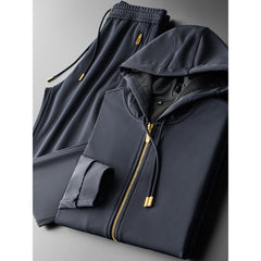 Contrast Color Men's Thickened Two-piece Suit Sweater Zipper Casual Suit