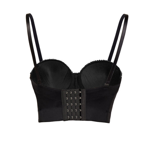 Strap Adjustable Beaded Crop Rhinestone Bra