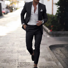 Men Leisure Set Digital Printing Two Button Suit Top Two-piece Pants